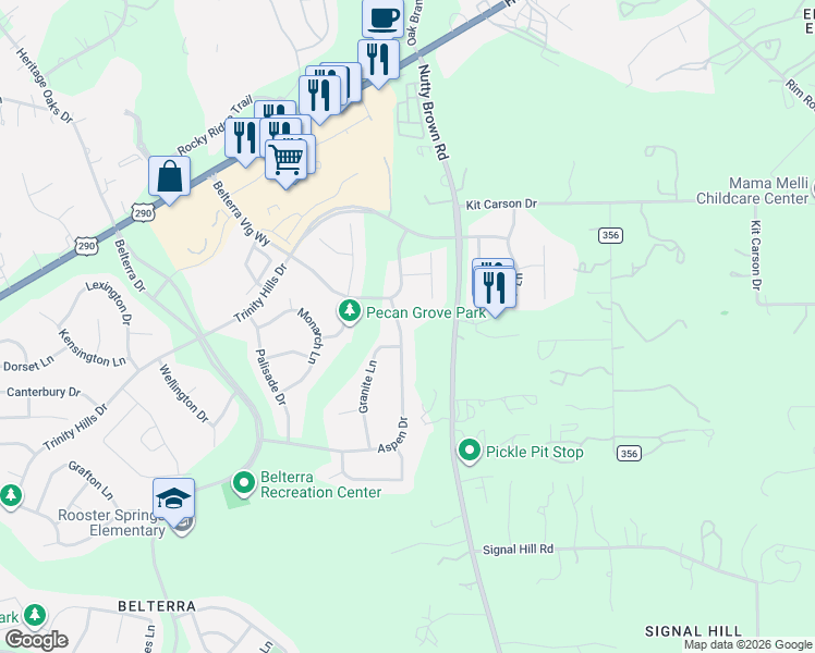 map of restaurants, bars, coffee shops, grocery stores, and more near 570 Aspen Drive in Austin