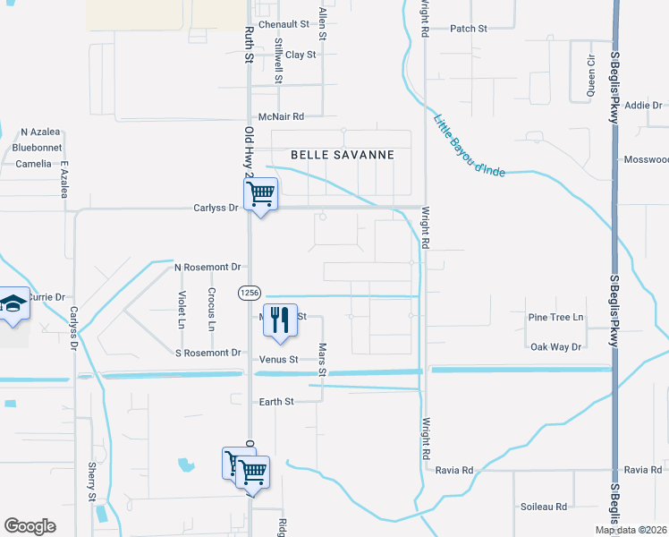 map of restaurants, bars, coffee shops, grocery stores, and more near 239 Aston Lane in Sulphur