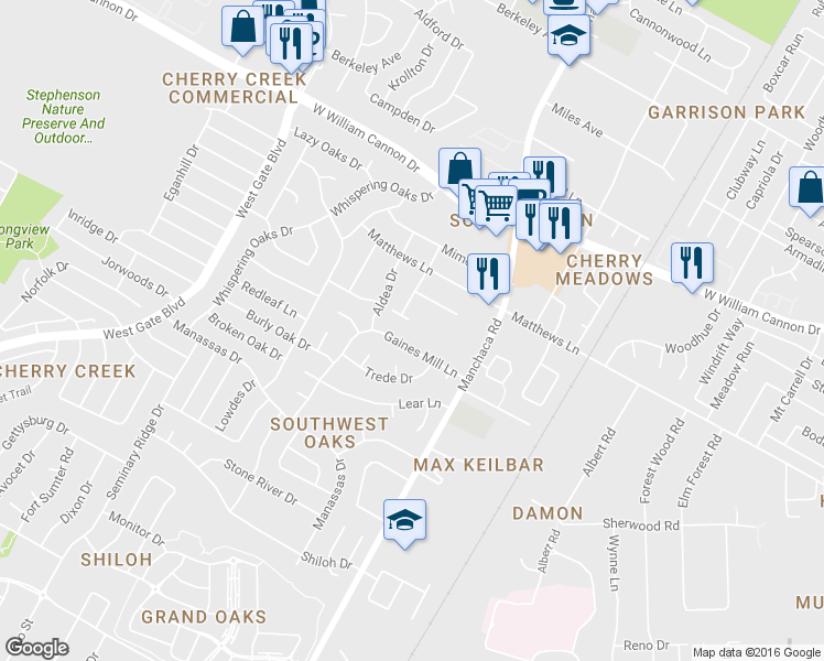 map of restaurants, bars, coffee shops, grocery stores, and more near 2101 Granberry Drive in Austin