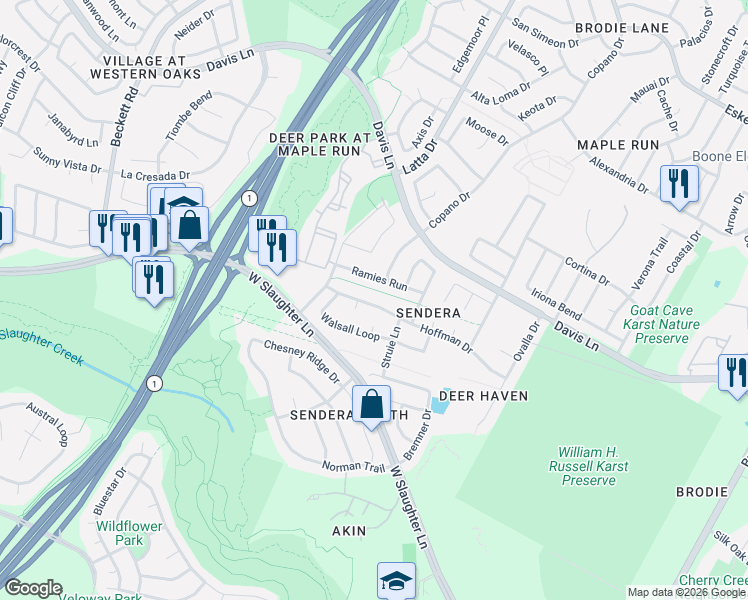 map of restaurants, bars, coffee shops, grocery stores, and more near 4644 Hoffman Drive in Austin