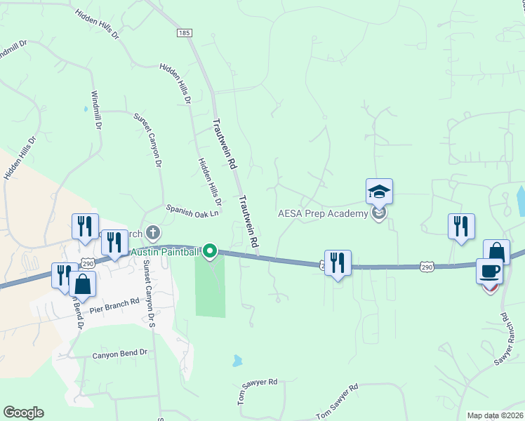 map of restaurants, bars, coffee shops, grocery stores, and more near 14331 Canonade in Austin