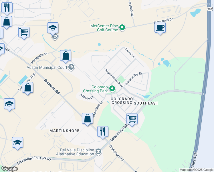 map of restaurants, bars, coffee shops, grocery stores, and more near 3908 Breckenridge Drive in Austin