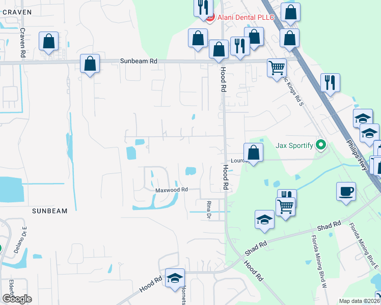 map of restaurants, bars, coffee shops, grocery stores, and more near 4910 Reed Avenue in Jacksonville