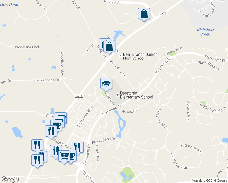 map of restaurants, bars, coffee shops, grocery stores, and more near 11000 Merit Oaks Dr in The Woodlands
