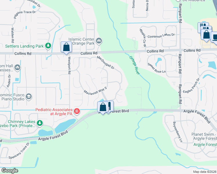 map of restaurants, bars, coffee shops, grocery stores, and more near 8115 Mactavish Way North in Jacksonville