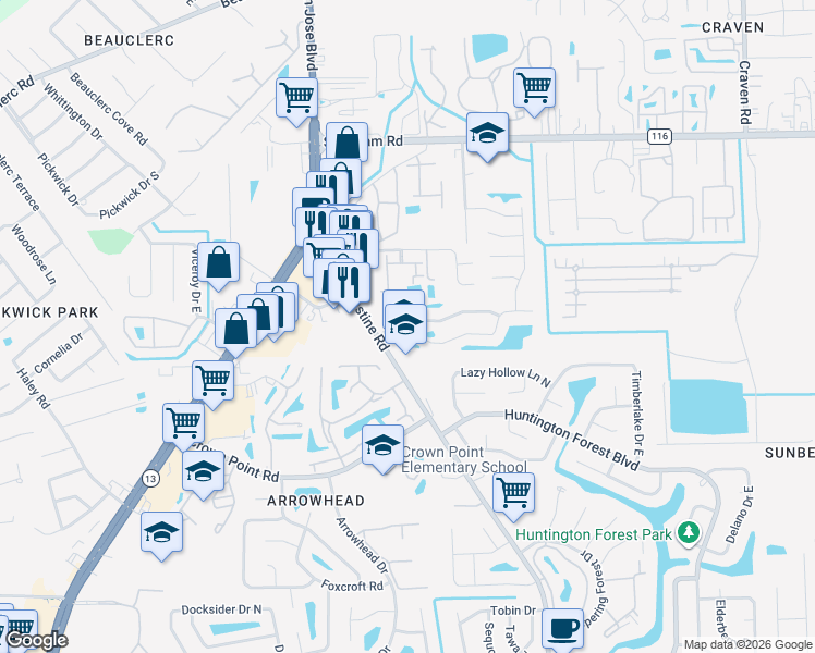 map of restaurants, bars, coffee shops, grocery stores, and more near 3900 Laurelwood Drive in Jacksonville