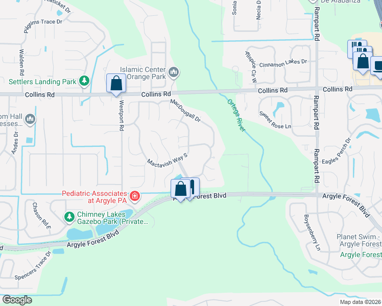 map of restaurants, bars, coffee shops, grocery stores, and more near 8115 Mactavish Way North in Jacksonville