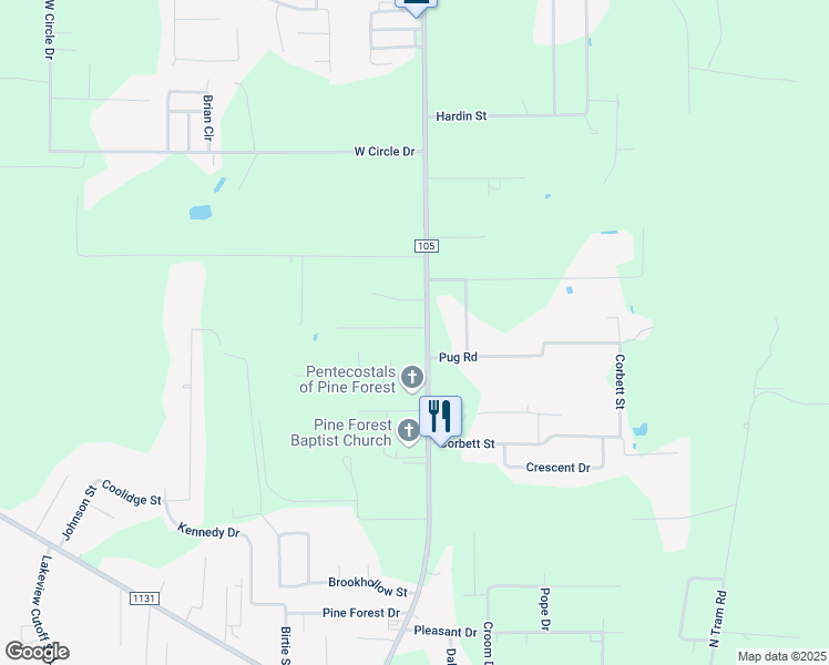 map of restaurants, bars, coffee shops, grocery stores, and more near 115 Briarcliff Road in Vidor