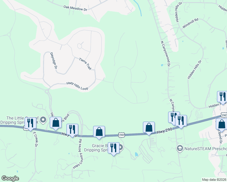 map of restaurants, bars, coffee shops, grocery stores, and more near 702 Iron Willow Loop in Dripping Springs