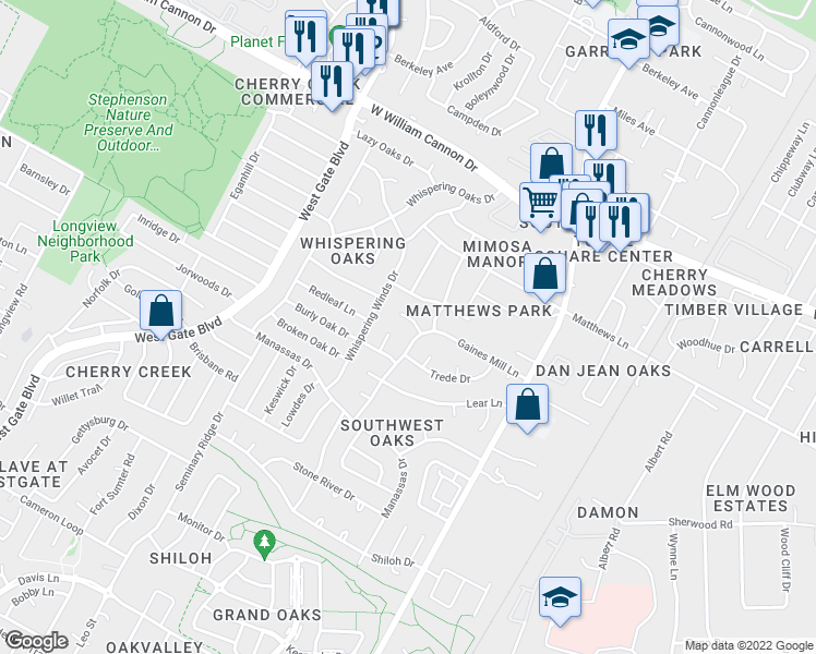map of restaurants, bars, coffee shops, grocery stores, and more near 2303 Fuente Cove in Austin