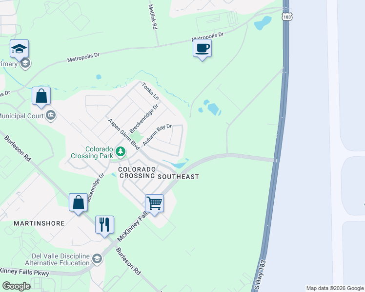 map of restaurants, bars, coffee shops, grocery stores, and more near 3525 Sand Dunes Avenue in Austin