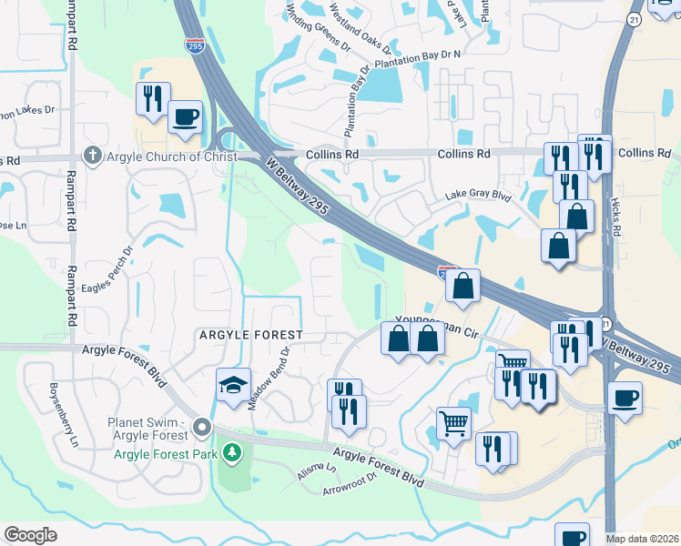 map of restaurants, bars, coffee shops, grocery stores, and more near 6119 Jonquil Court in Jacksonville