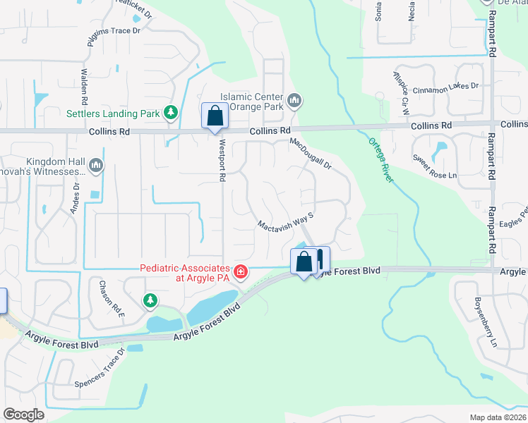 map of restaurants, bars, coffee shops, grocery stores, and more near 8080 Kilwinning Lane in Jacksonville