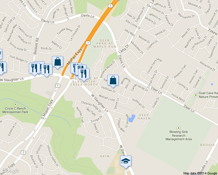 map of restaurants, bars, coffee shops, grocery stores, and more near 4644 Hoffman Drive in Austin
