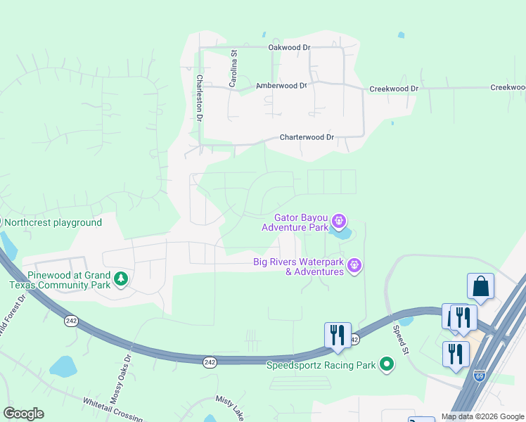 map of restaurants, bars, coffee shops, grocery stores, and more near 22506 Pagoda Dogwood Branch Drive in New Caney
