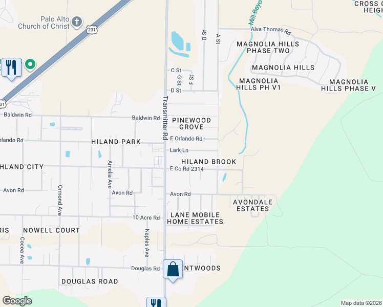 map of restaurants, bars, coffee shops, grocery stores, and more near 3534 Lark Lane in Panama City