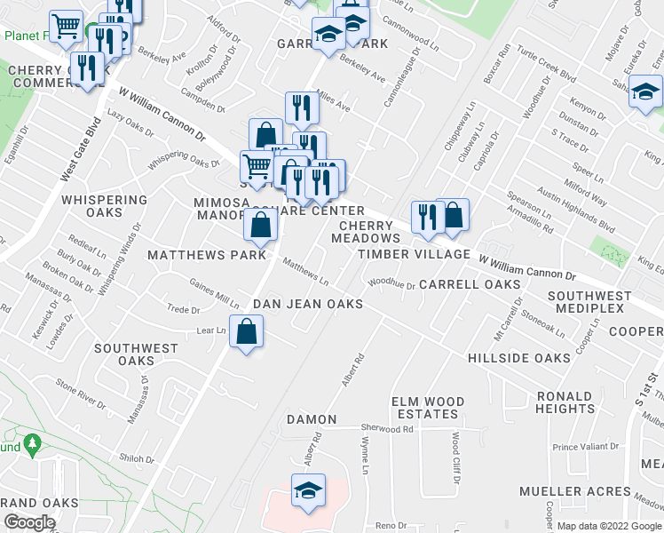 map of restaurants, bars, coffee shops, grocery stores, and more near 1705 Cherry Meadow Circle in Austin