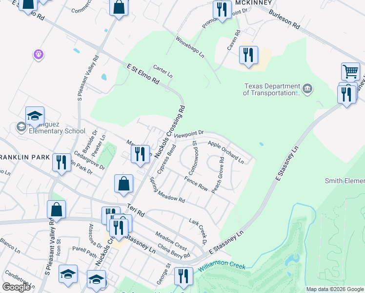 map of restaurants, bars, coffee shops, grocery stores, and more near 5201 North Hearsey Drive in Austin