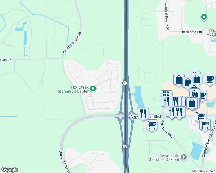 map of restaurants, bars, coffee shops, grocery stores, and more near 8146 Dancing Fox Street in Jacksonville