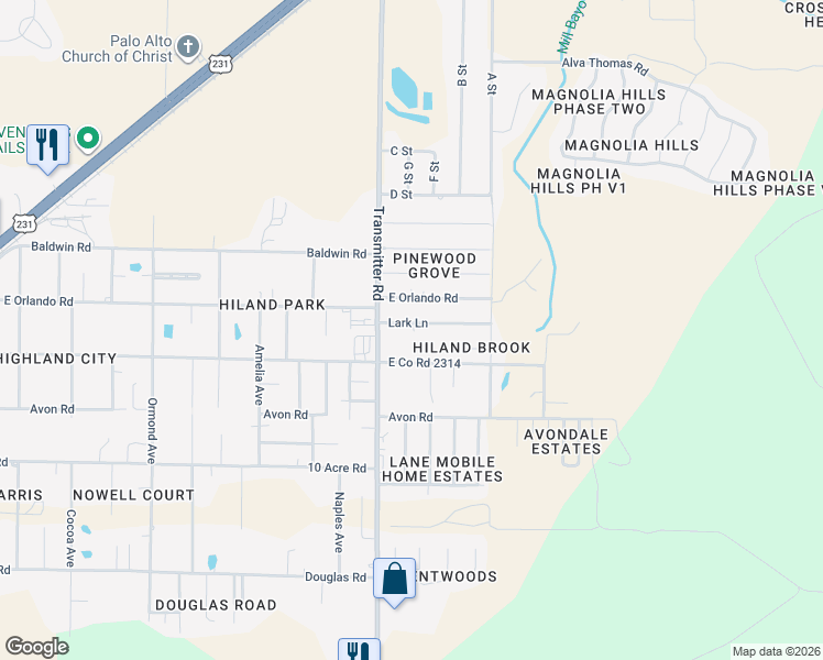 map of restaurants, bars, coffee shops, grocery stores, and more near 3528 Lark Lane in Panama City