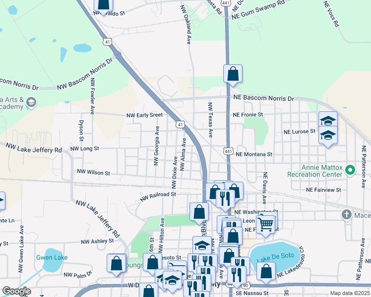 map of restaurants, bars, coffee shops, grocery stores, and more near 326 Northwest Long Street in Lake City