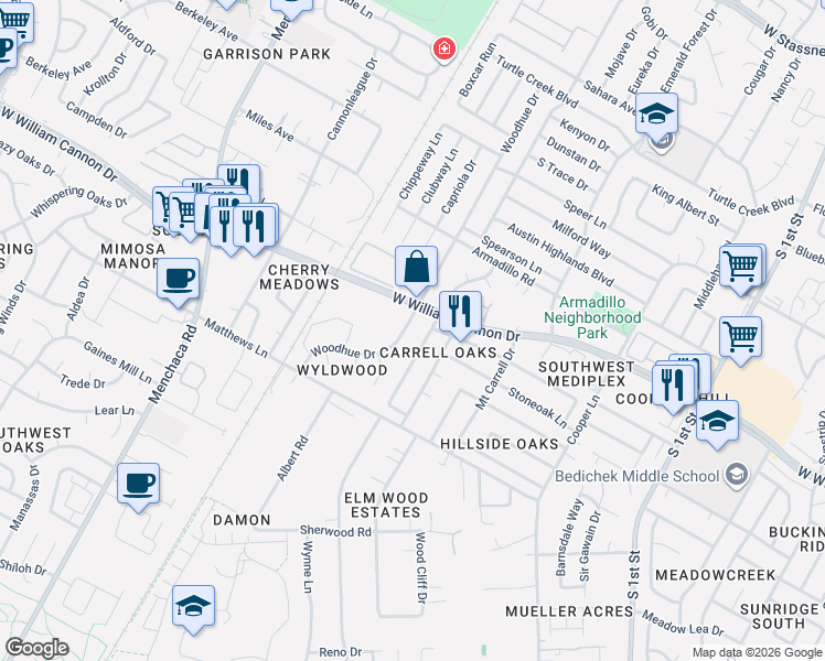 map of restaurants, bars, coffee shops, grocery stores, and more near 6806 Windrift Way in Austin