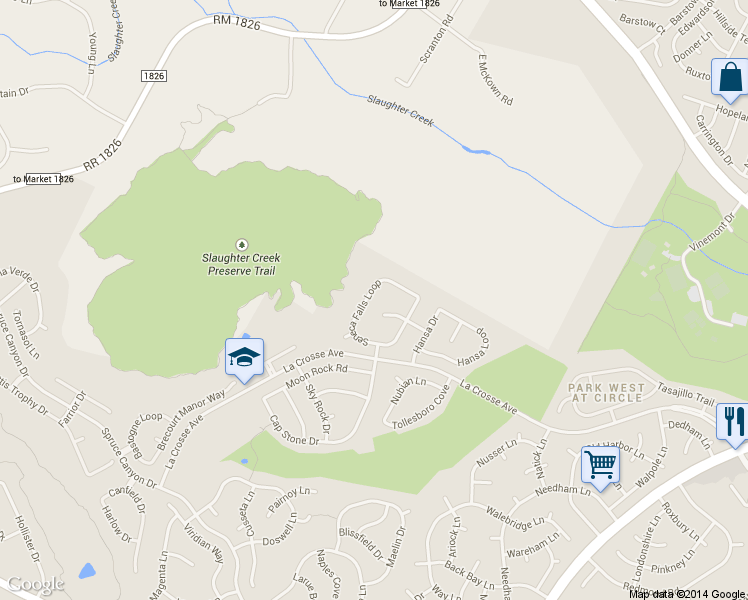 map of restaurants, bars, coffee shops, grocery stores, and more near 7308 Seneca Falls Loop in Austin