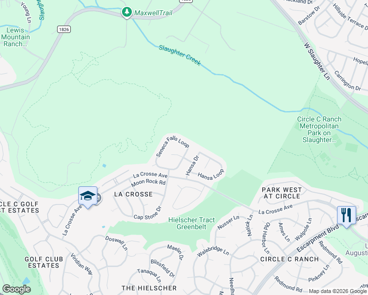 map of restaurants, bars, coffee shops, grocery stores, and more near 7504 Seneca Falls Loop in Austin
