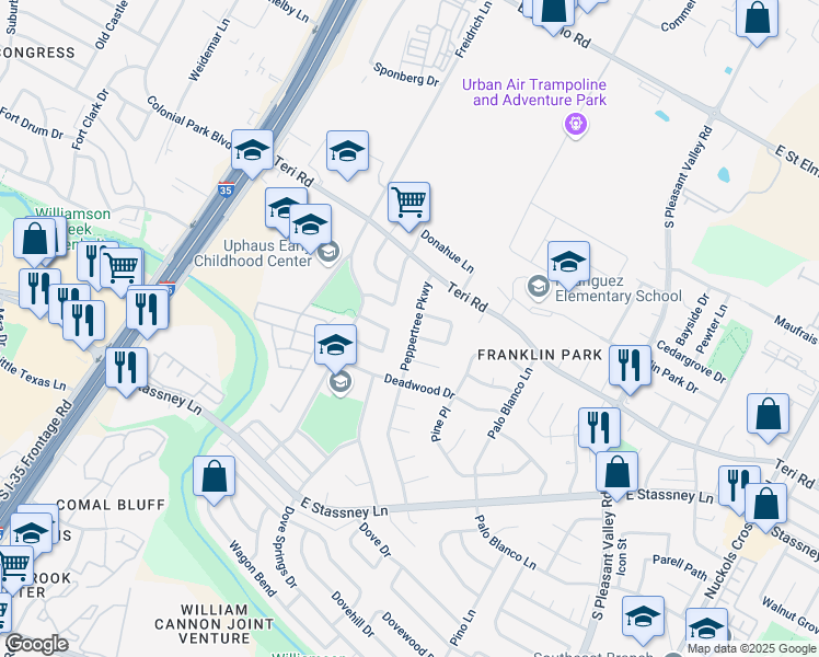 map of restaurants, bars, coffee shops, grocery stores, and more near 2239 Palmera Cove in Austin