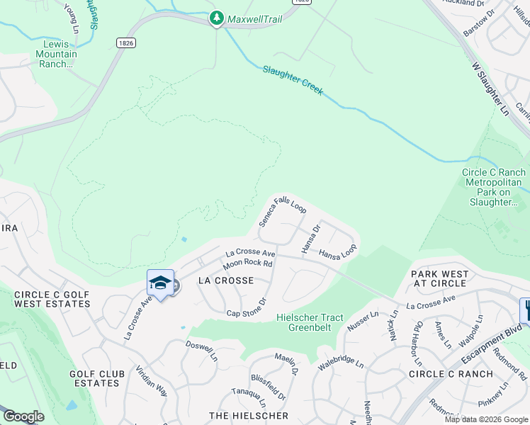 map of restaurants, bars, coffee shops, grocery stores, and more near 7308 Seneca Falls Loop in Austin