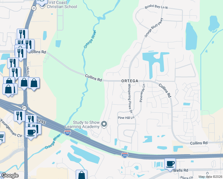map of restaurants, bars, coffee shops, grocery stores, and more near 8246 Halls Hammock Court in Jacksonville