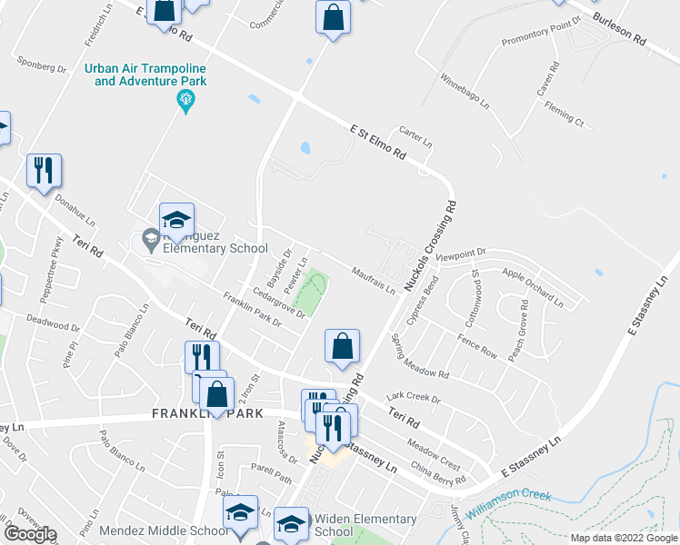 map of restaurants, bars, coffee shops, grocery stores, and more near 4915 Maufrais Lane in Austin