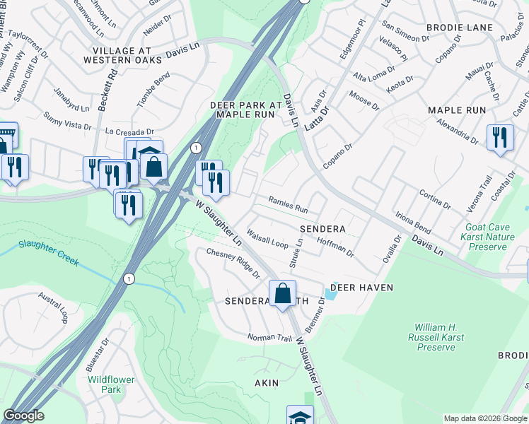 map of restaurants, bars, coffee shops, grocery stores, and more near 4644 Hoffman Drive in Austin