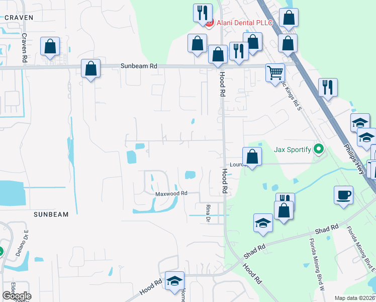 map of restaurants, bars, coffee shops, grocery stores, and more near 4910 Reed Avenue in Jacksonville