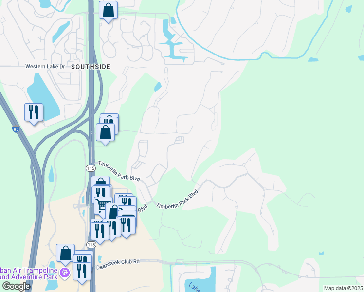 map of restaurants, bars, coffee shops, grocery stores, and more near 7701 Timberlin Park Boulevard in Jacksonville