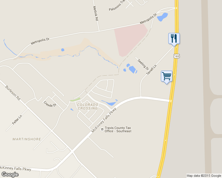 map of restaurants, bars, coffee shops, grocery stores, and more near 7501 Elk Pass Drive in Austin