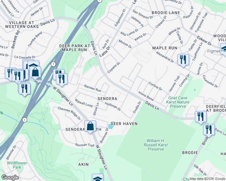 map of restaurants, bars, coffee shops, grocery stores, and more near in Austin