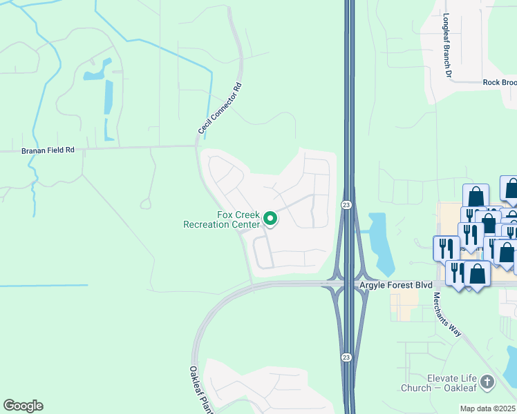 map of restaurants, bars, coffee shops, grocery stores, and more near 8095 Arctic Fox Road in Jacksonville