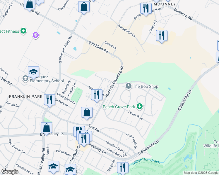 map of restaurants, bars, coffee shops, grocery stores, and more near 4600 Nuckols Crossing Road in Austin