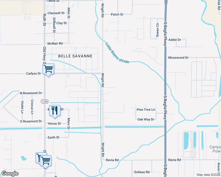map of restaurants, bars, coffee shops, grocery stores, and more near 3601 Wright Road in Sulphur