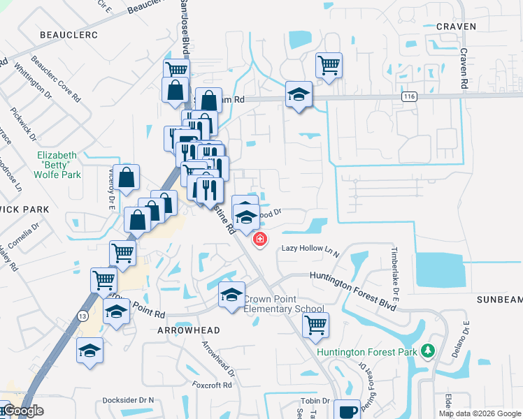 map of restaurants, bars, coffee shops, grocery stores, and more near 4032 Laurelwood Drive in Jacksonville