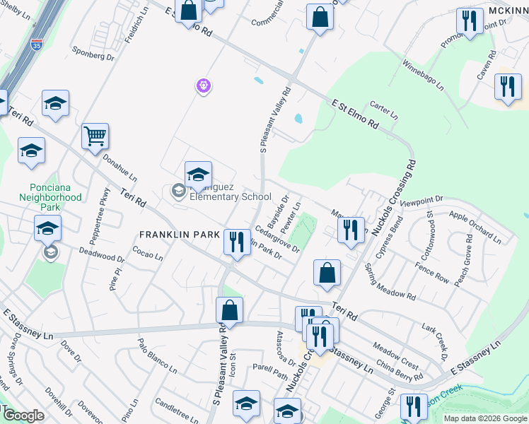 map of restaurants, bars, coffee shops, grocery stores, and more near 4607 Bayside Drive in Austin