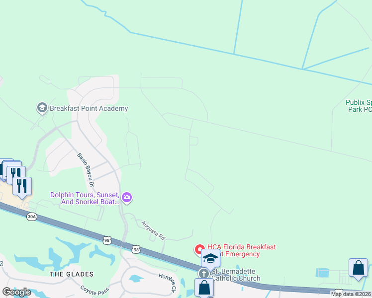 map of restaurants, bars, coffee shops, grocery stores, and more near Power Line Rd in Panama City Beach