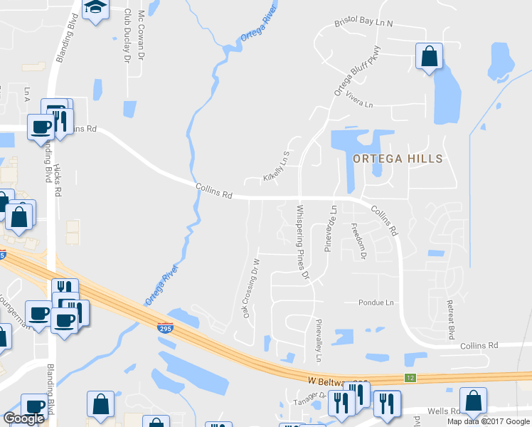 map of restaurants, bars, coffee shops, grocery stores, and more near 8225 Halls Hammock Court in Jacksonville