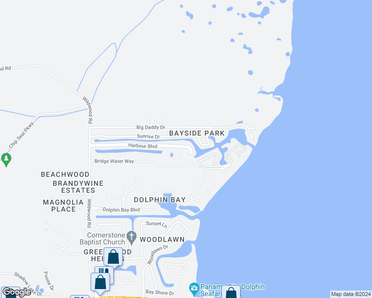 map of restaurants, bars, coffee shops, grocery stores, and more near 6515 Harbour Boulevard in Panama City Beach