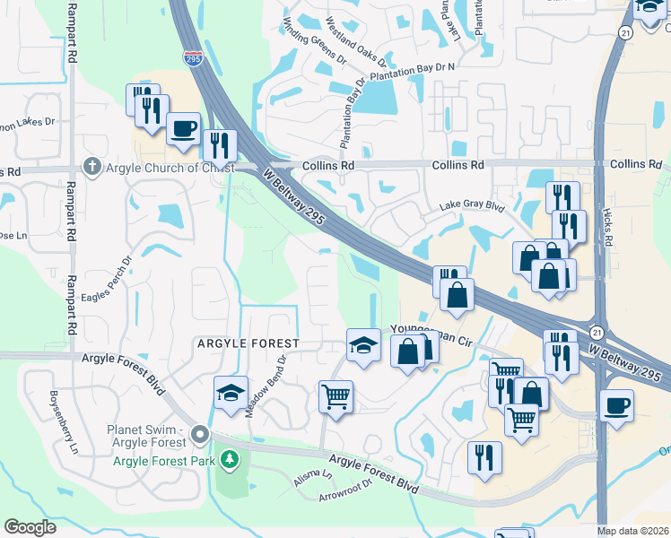 map of restaurants, bars, coffee shops, grocery stores, and more near 6119 Jonquil Court in Jacksonville
