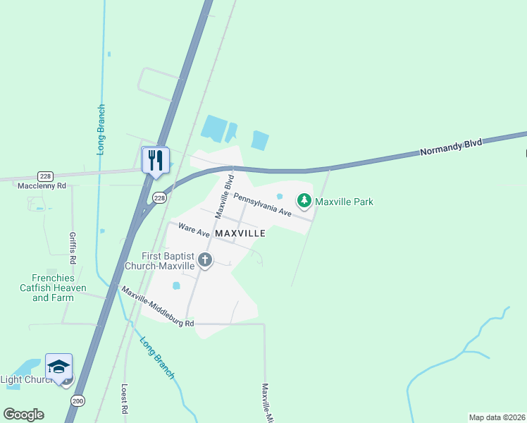 map of restaurants, bars, coffee shops, grocery stores, and more near 18238 Pennsylvania Avenue in Jacksonville