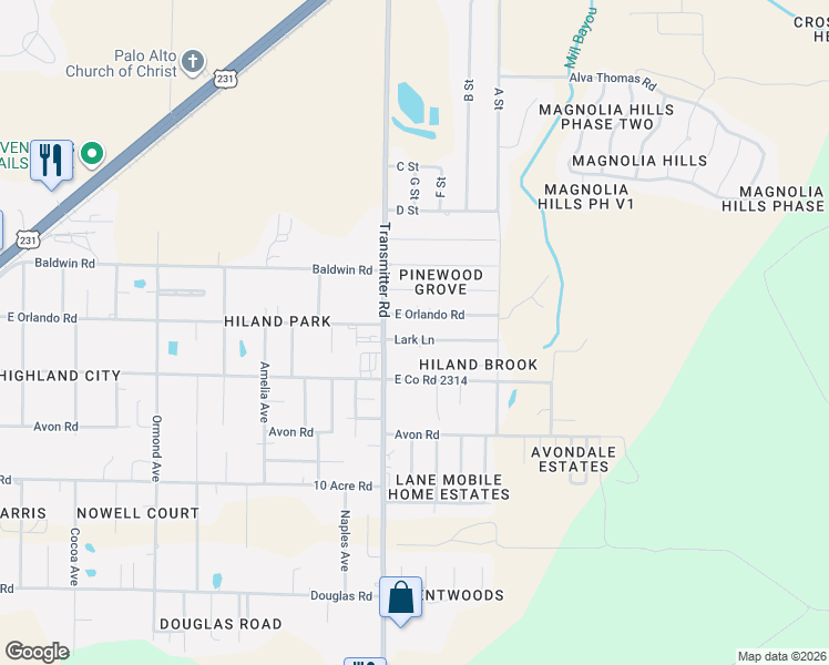 map of restaurants, bars, coffee shops, grocery stores, and more near 3528 Lark Lane in Panama City