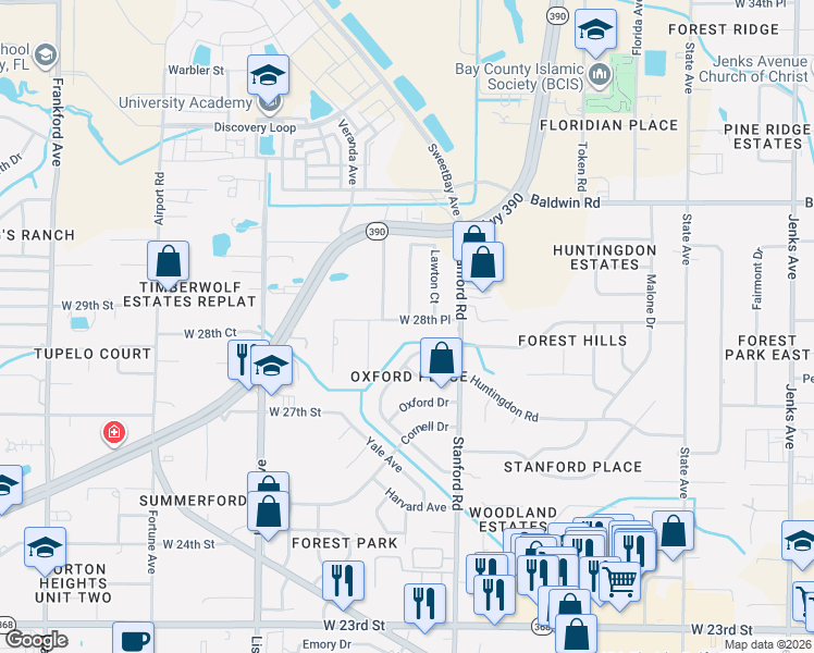 map of restaurants, bars, coffee shops, grocery stores, and more near 1259-1263 Amherst Road in Panama City