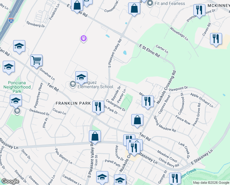 map of restaurants, bars, coffee shops, grocery stores, and more near 4607 Bayside Drive in Austin